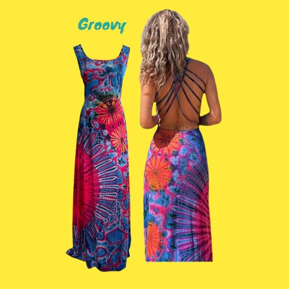 La Bamba Dresses & Skirts - La Bamba Hippie Tie Dye Retro Backless Gypsy Boho Colorful Long Maxi Dress.